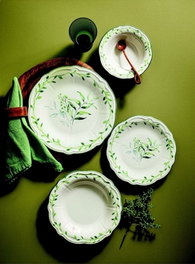 Hermia Olivessa 24 Juego de cena de porcelana, 24 piezas, blanco y verde